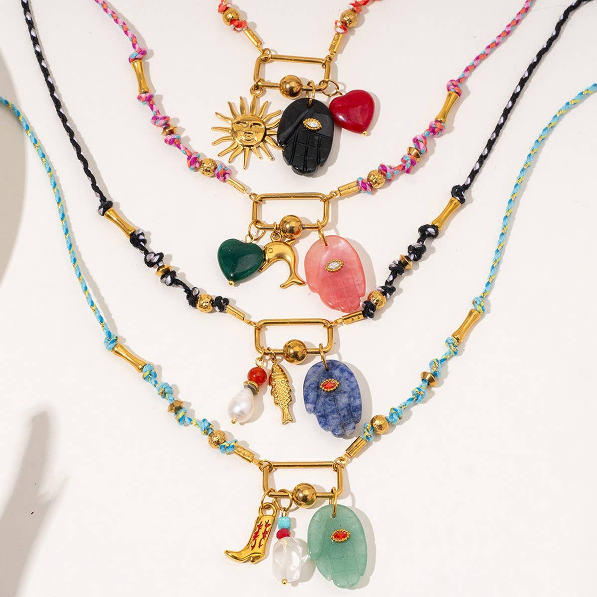 18K Eye Pendant Necklace with Natural Stone